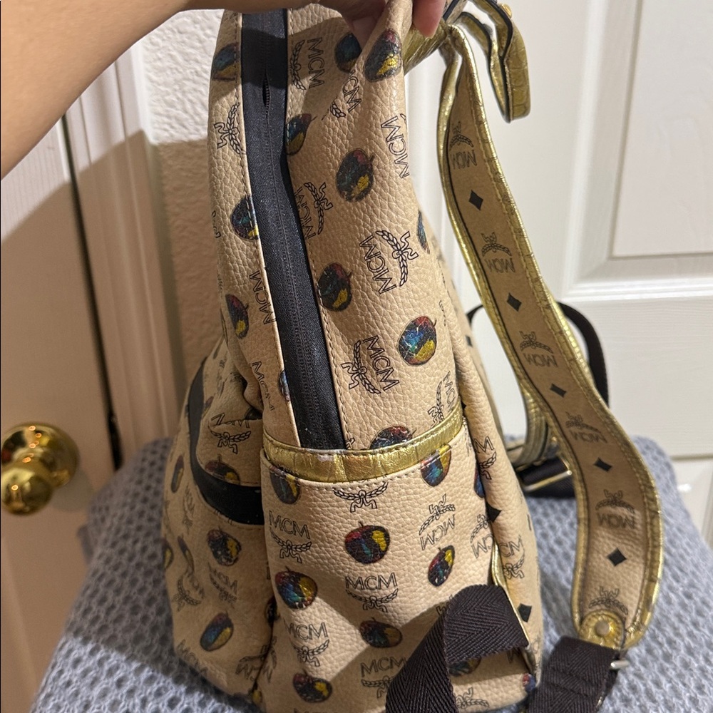 MCM Beige Backpack with Colorful Logo Pattern - Picture 4 of 8